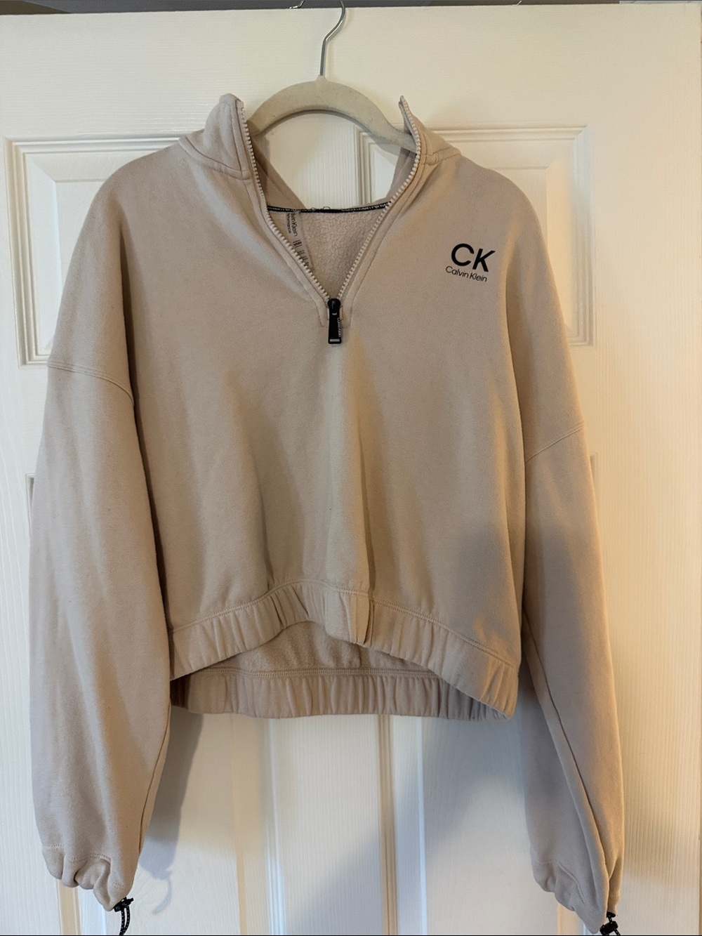 Calvin Klein Neutral Beige Cropped Quarter-Zip Pullover